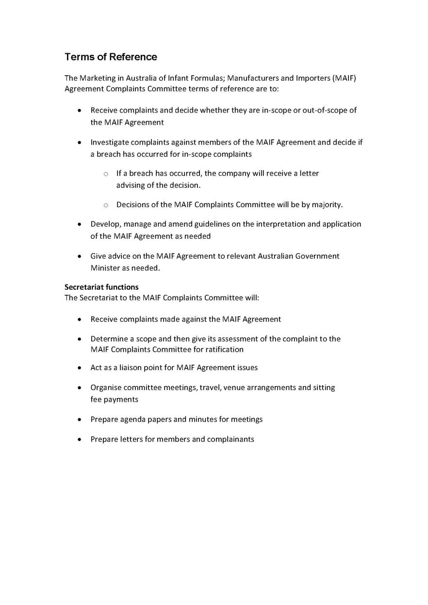 The MAIF Complaints Committee Terms of Reference