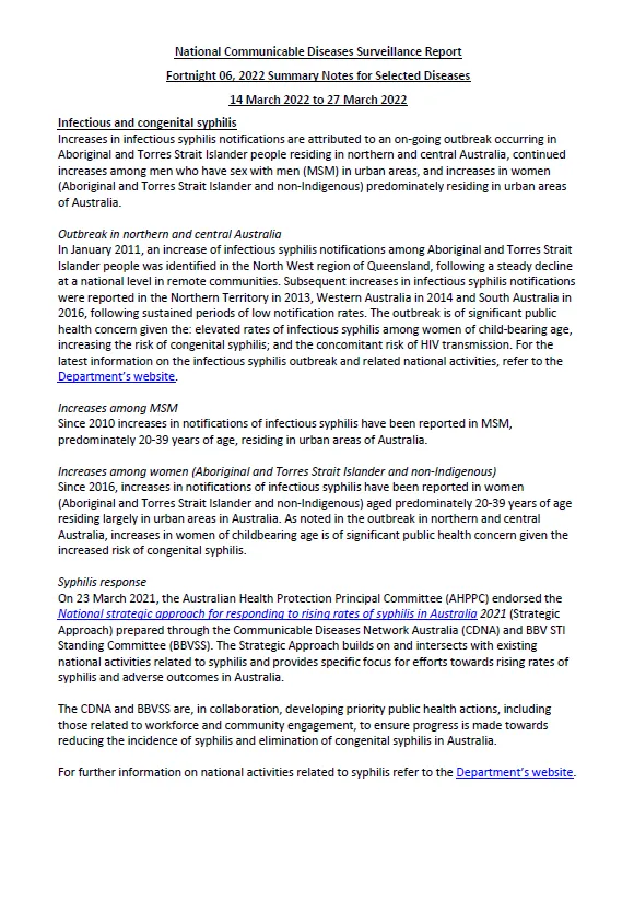 Cover image for National Notifiable Diseases Surveillance System (NNDSS) fortnightly reports – 14 to 27 March 2022
