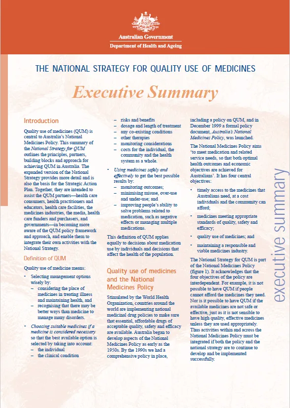 Cover image for National Strategy for Quality Use of Medicines executive summary