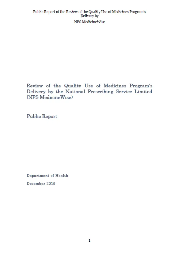 Cover image for Review of the Quality Use of Medicines Program’s delivery by NPS MedicineWise