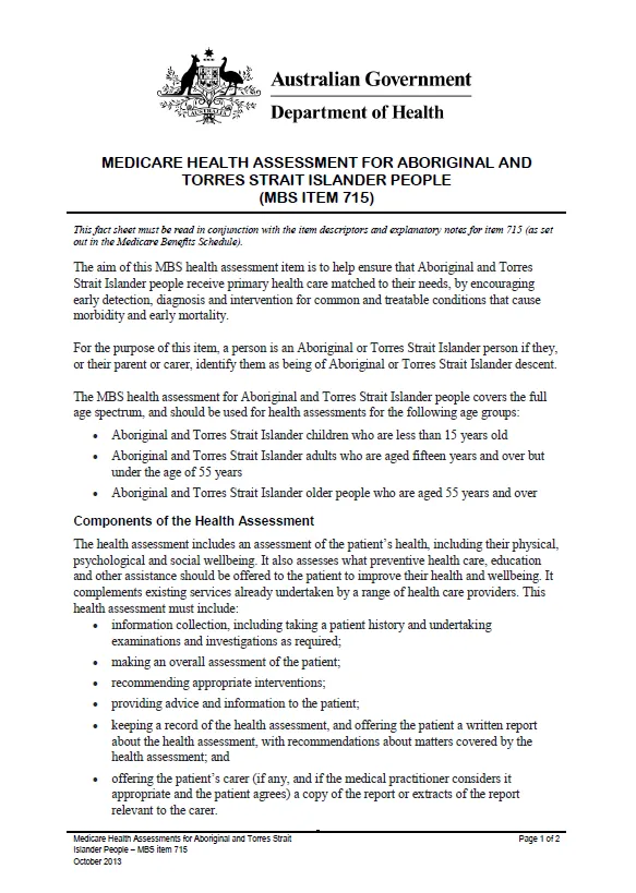Cover image for Annual health assessment for Aboriginal and Torres Strait Islander people