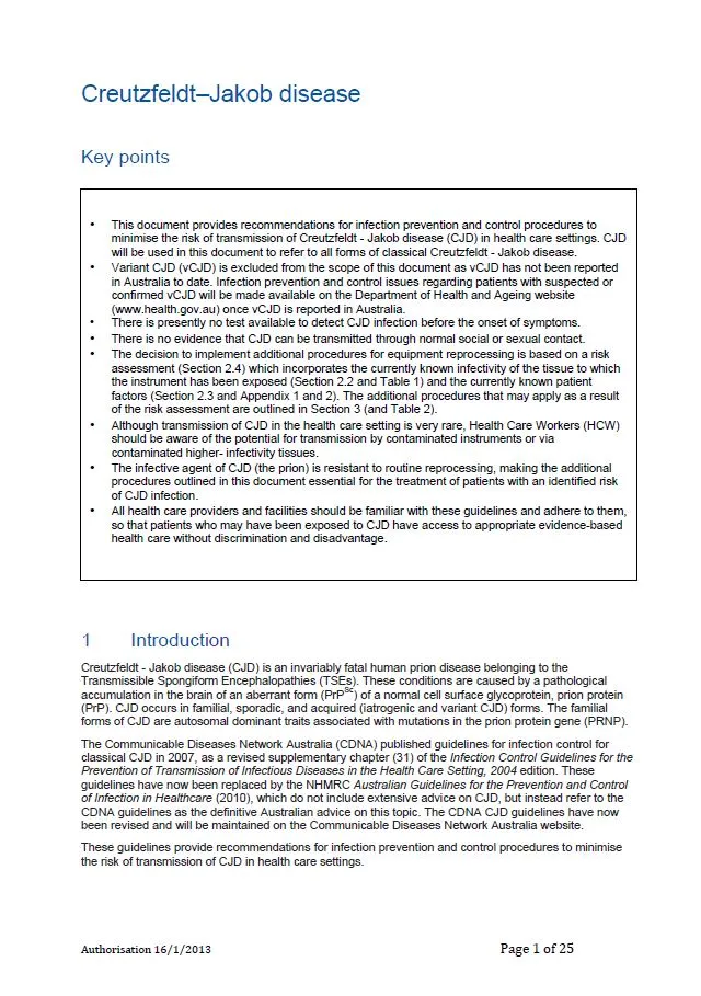 CJD Infection Control Guidelines