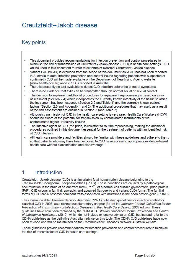 CJD Infection Control Guidelines