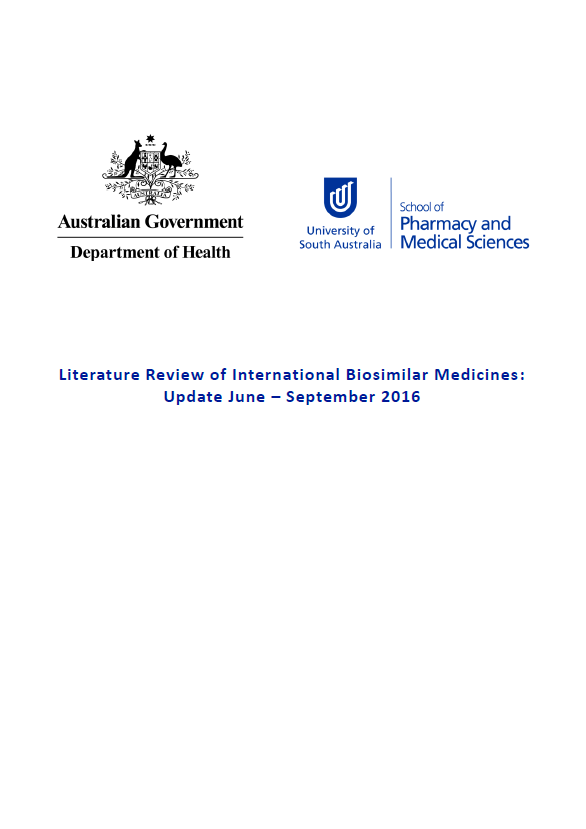 Cover image for Literature review of international biosimilar medicines update – June to September 2016