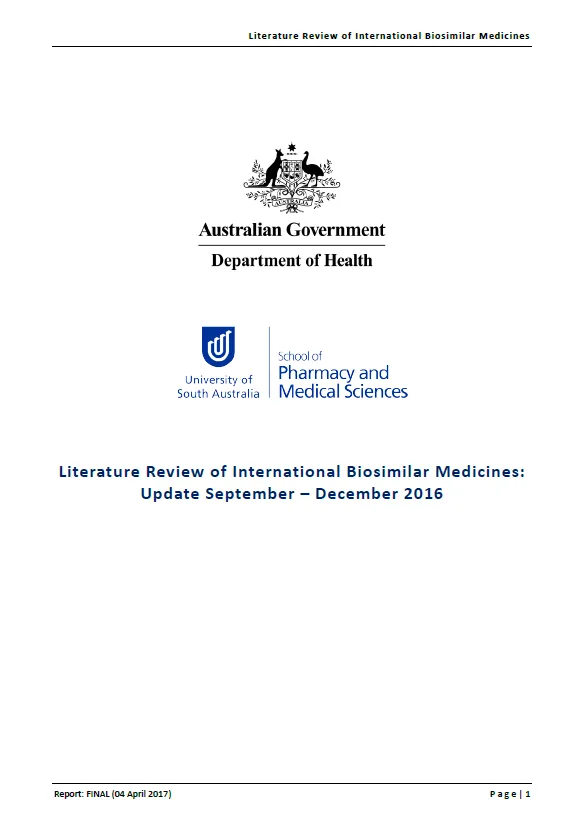 Cover image for Literature review of international biosimilar medicines update – September to December 2016