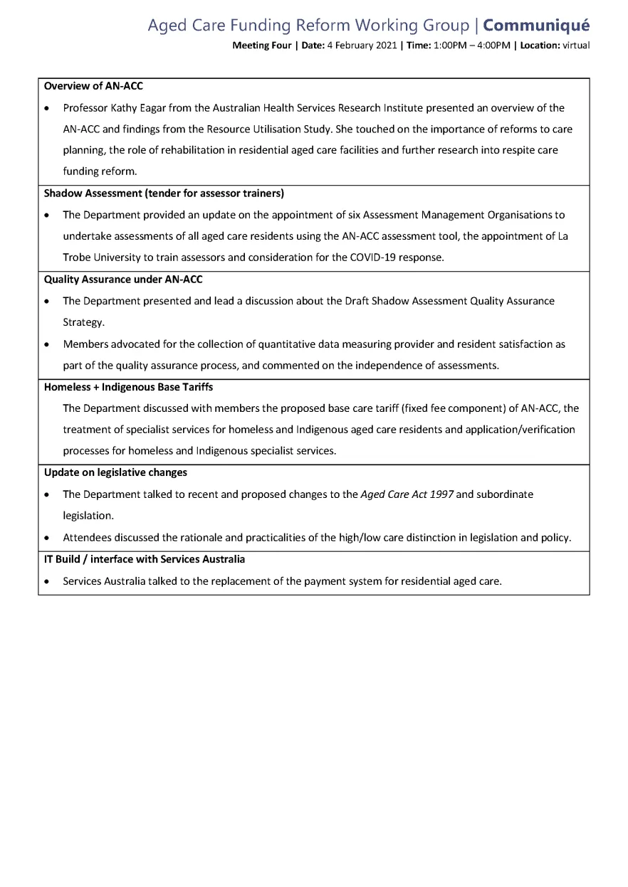 RAC communique – 4 February 2021