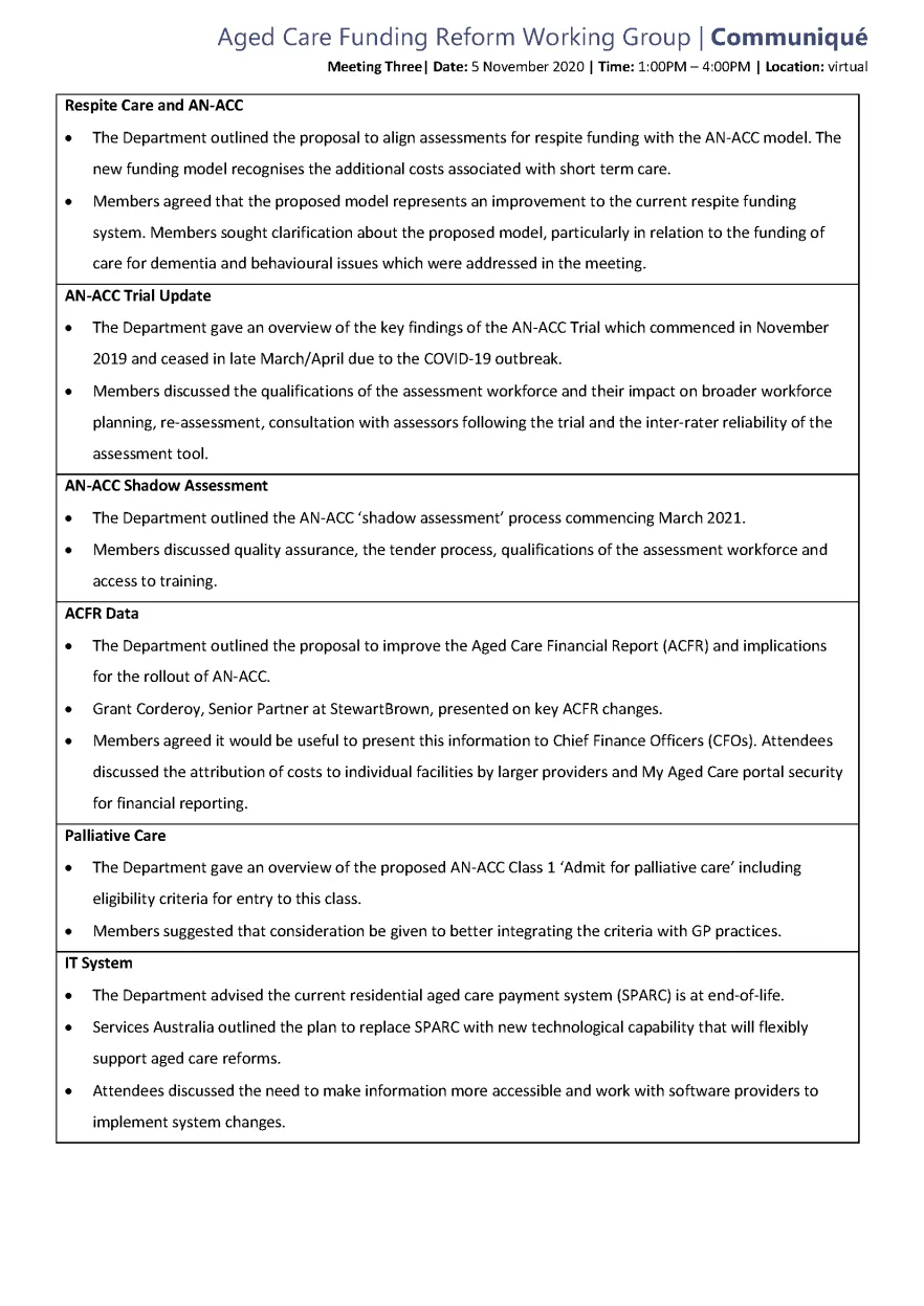 RAC communique – 5 November 2020