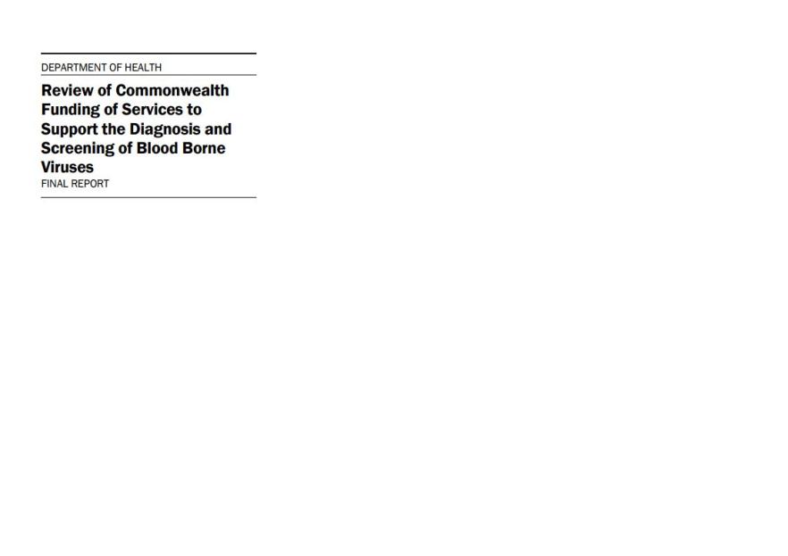 Review of Commonwealth funding of services to support the diagnosis and screening of Bloodborne Viruses