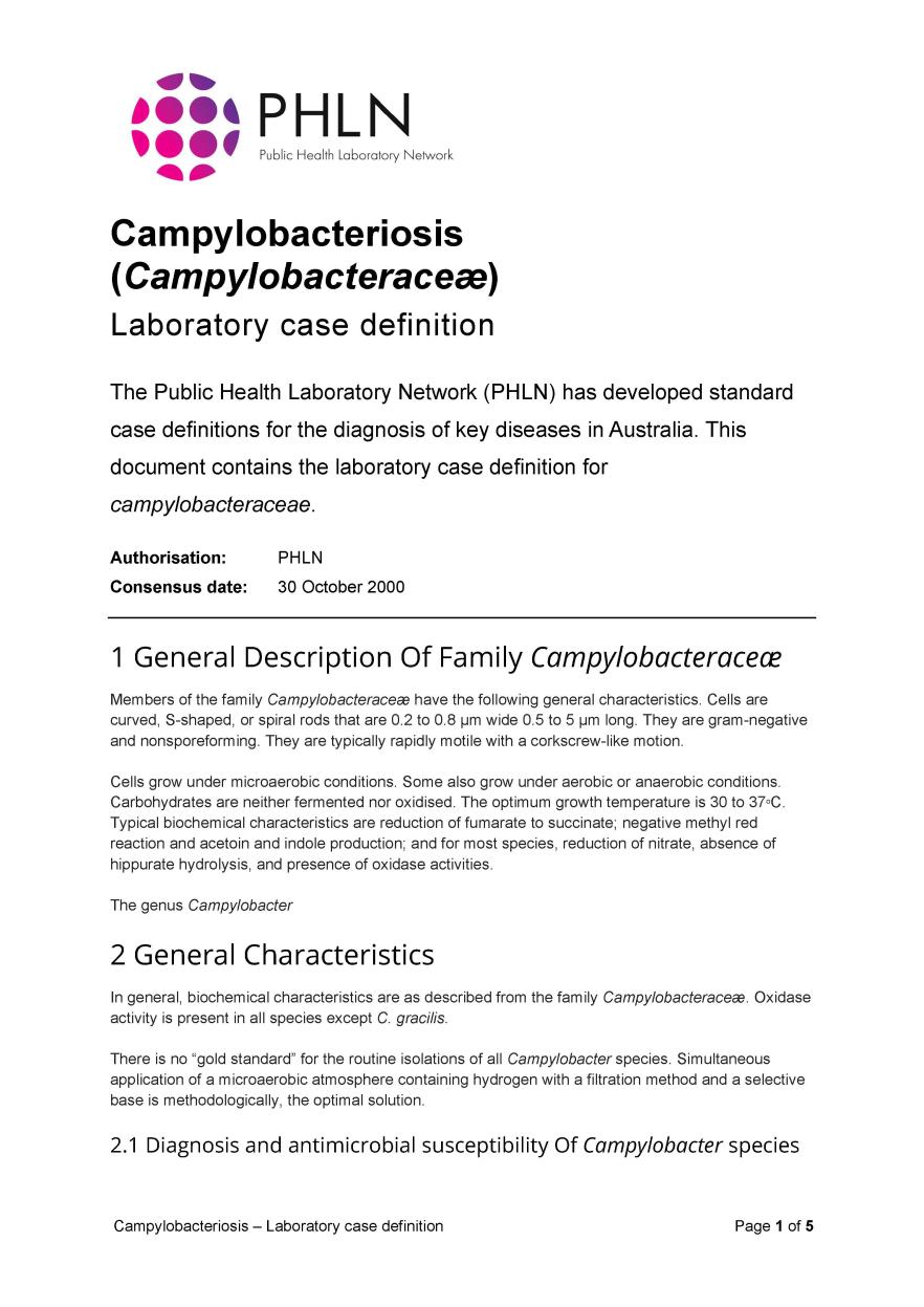 Campylobacteriosis – Laboratory case definition