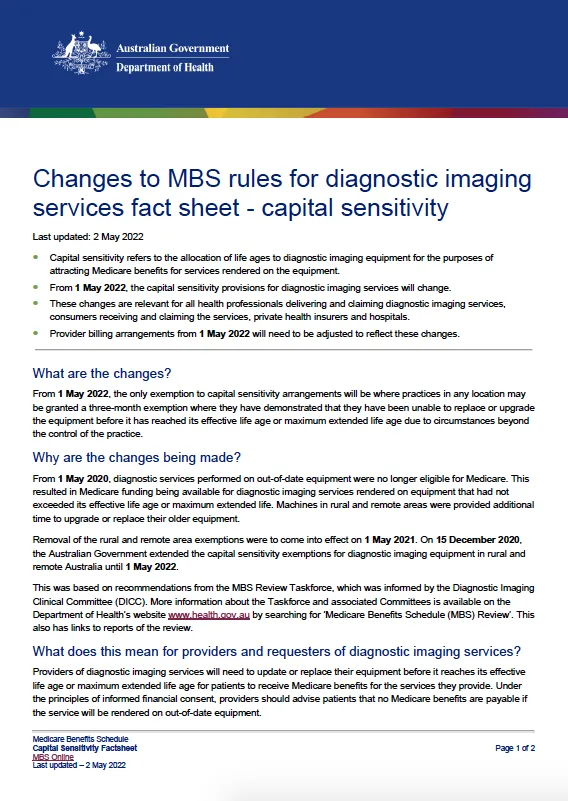 Changes to MBS rules for diagnostic imaging services – capital sensitivity cover image