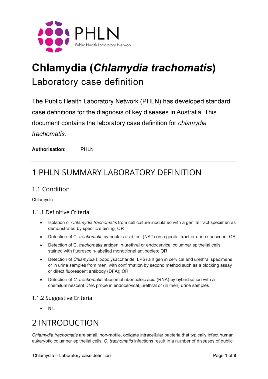 Chlamydia – Laboratory case definition