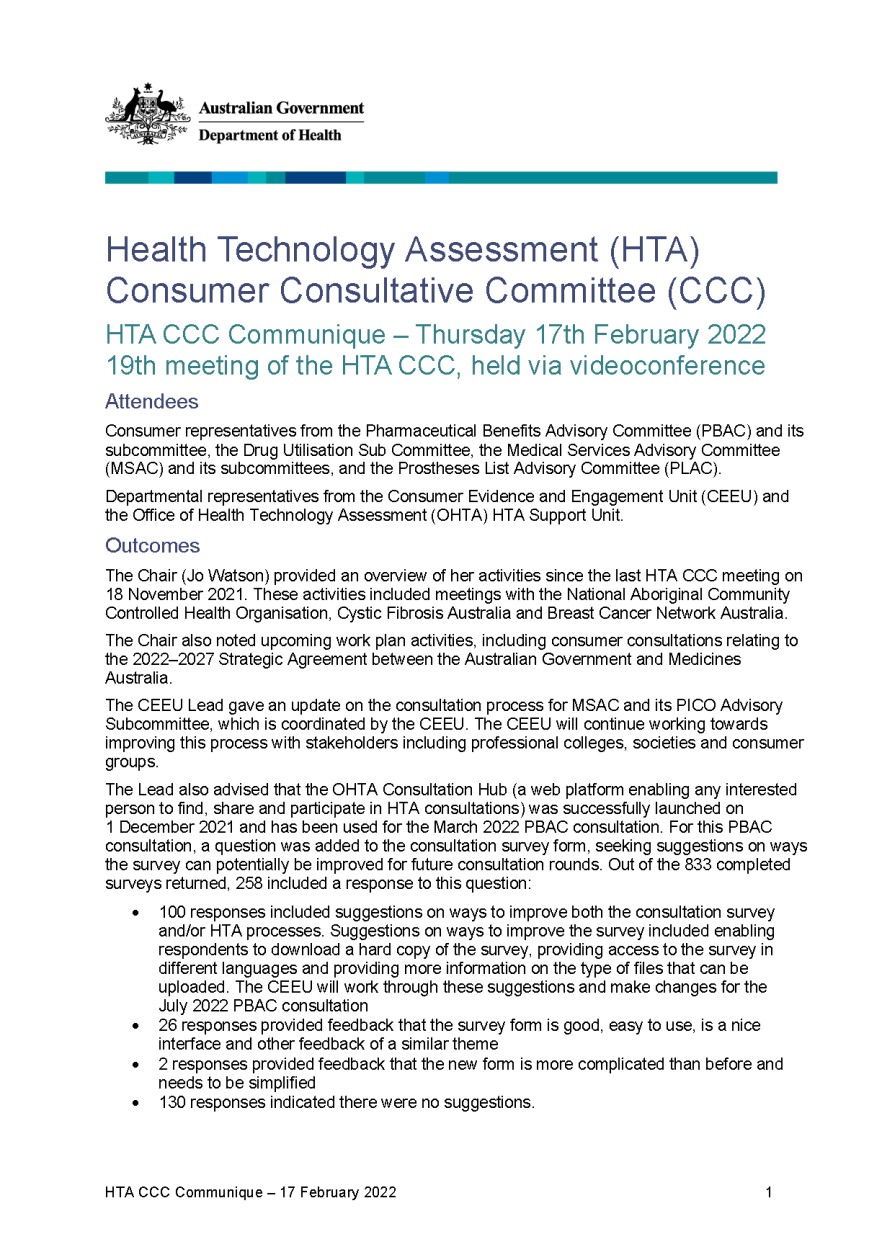 HTACCC communique – 17 February 2022