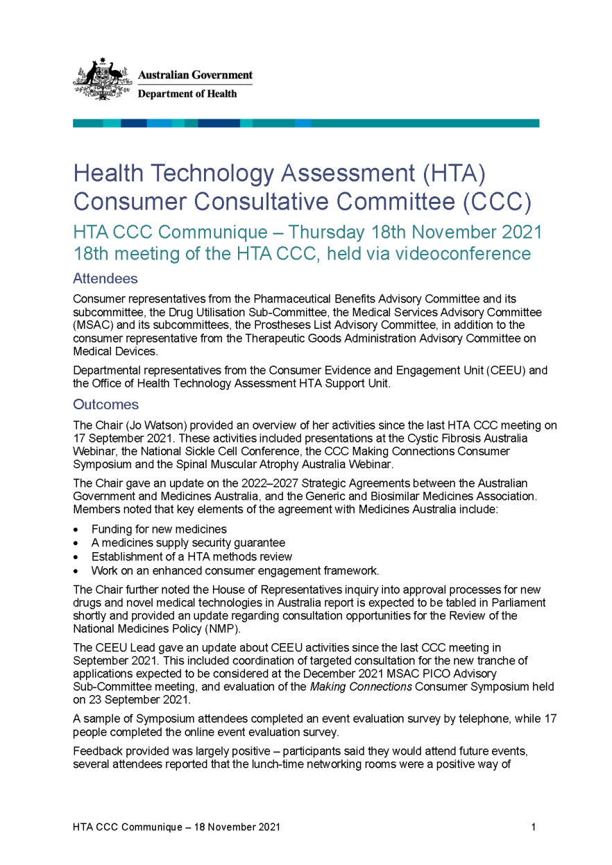 HTACCC Communique – 18 November 2021