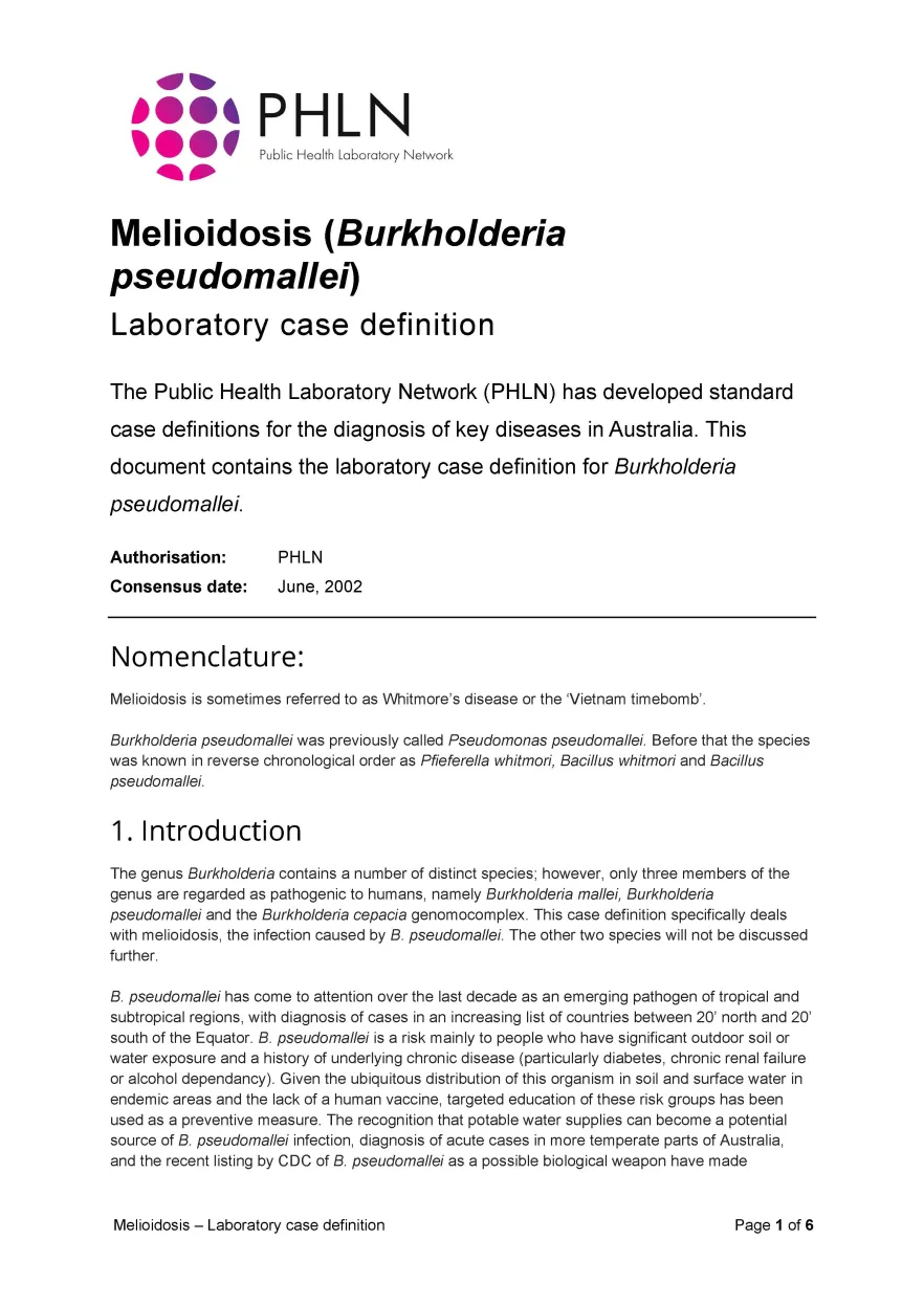 Melioidosis – Laboratory case definition