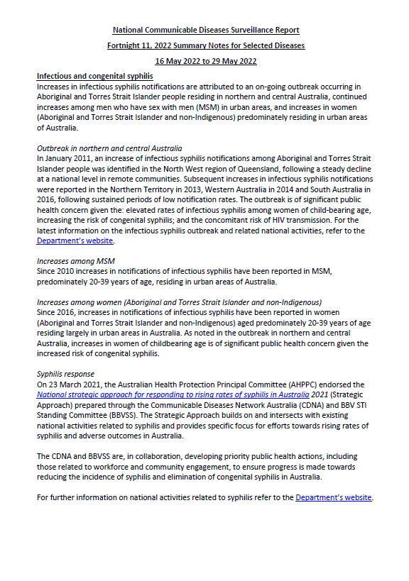 Cover image for National Notifiable Diseases Surveillance System (NNDSS) fortnightly reports – 16 to 29 May 2022