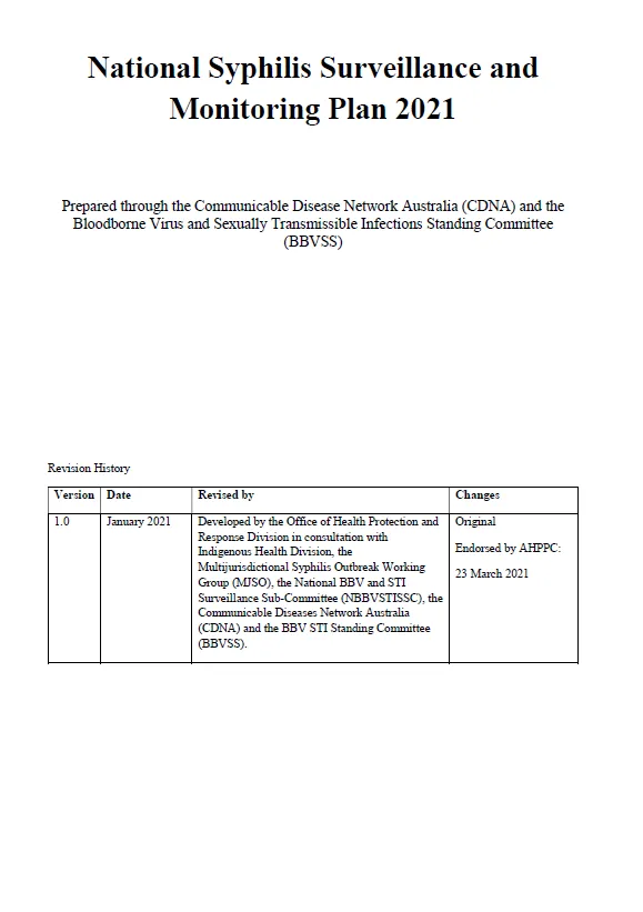 Cover image for National syphilis surveillance and monitoring plan 2021