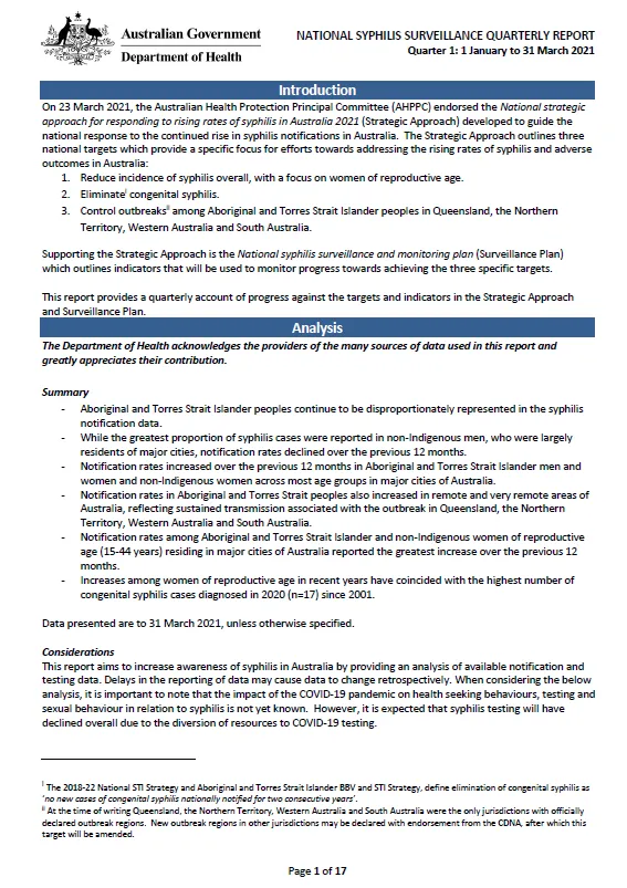 Cover image for National syphilis surveillance quarterly reports 2021