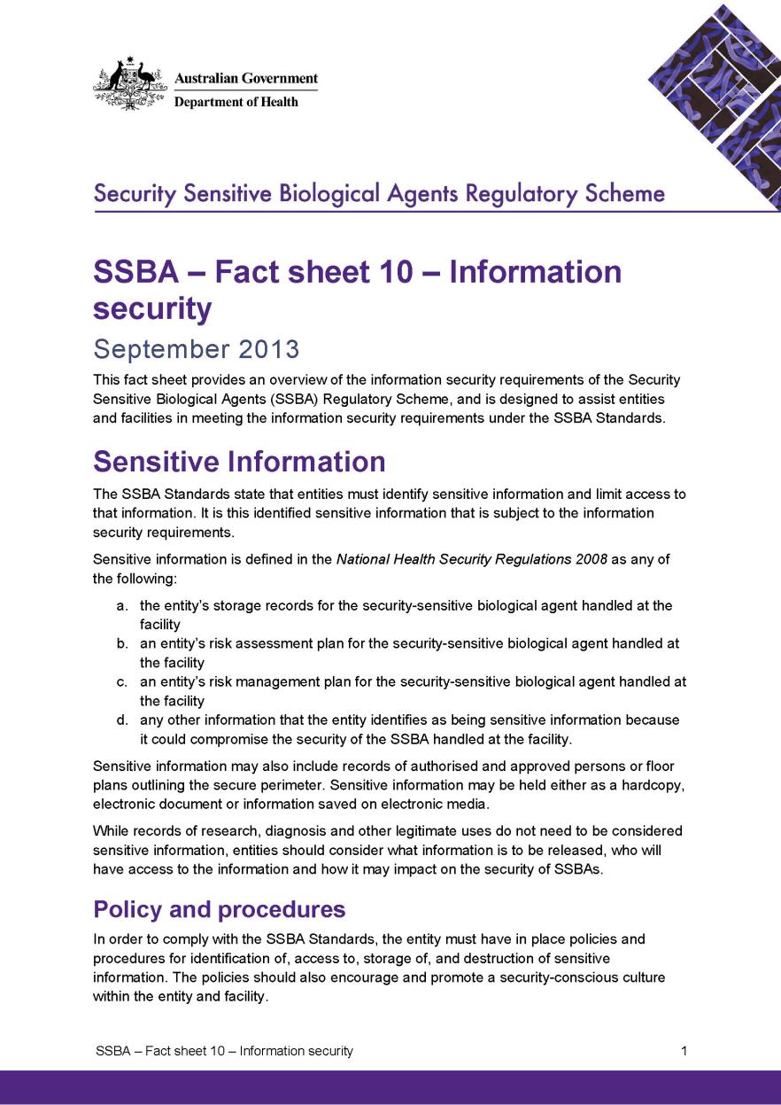 SSBA – Fact sheet 10 – Information security