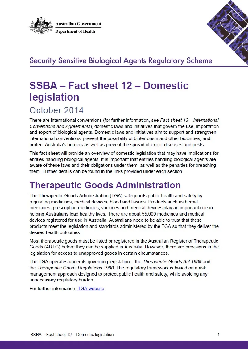 SSBA – Fact sheet 12 – Domestic legislation