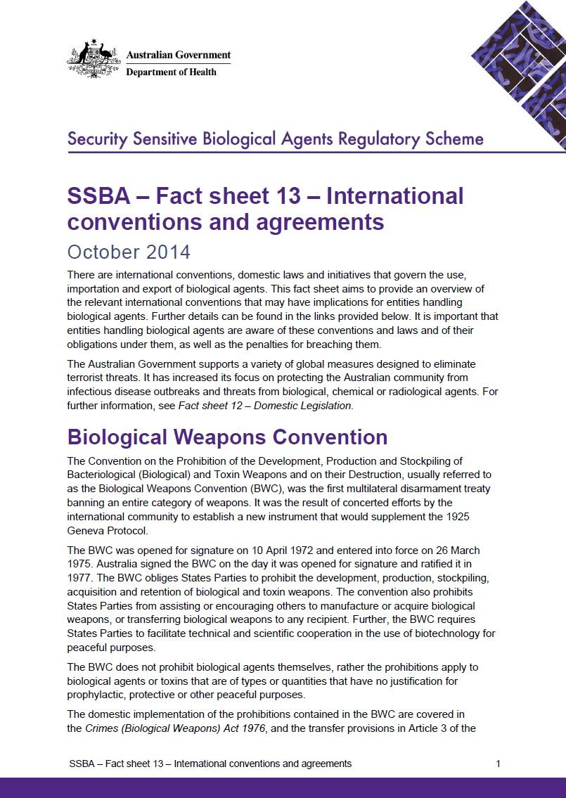 SSBA – Fact sheet 13 – International conventions and agreements