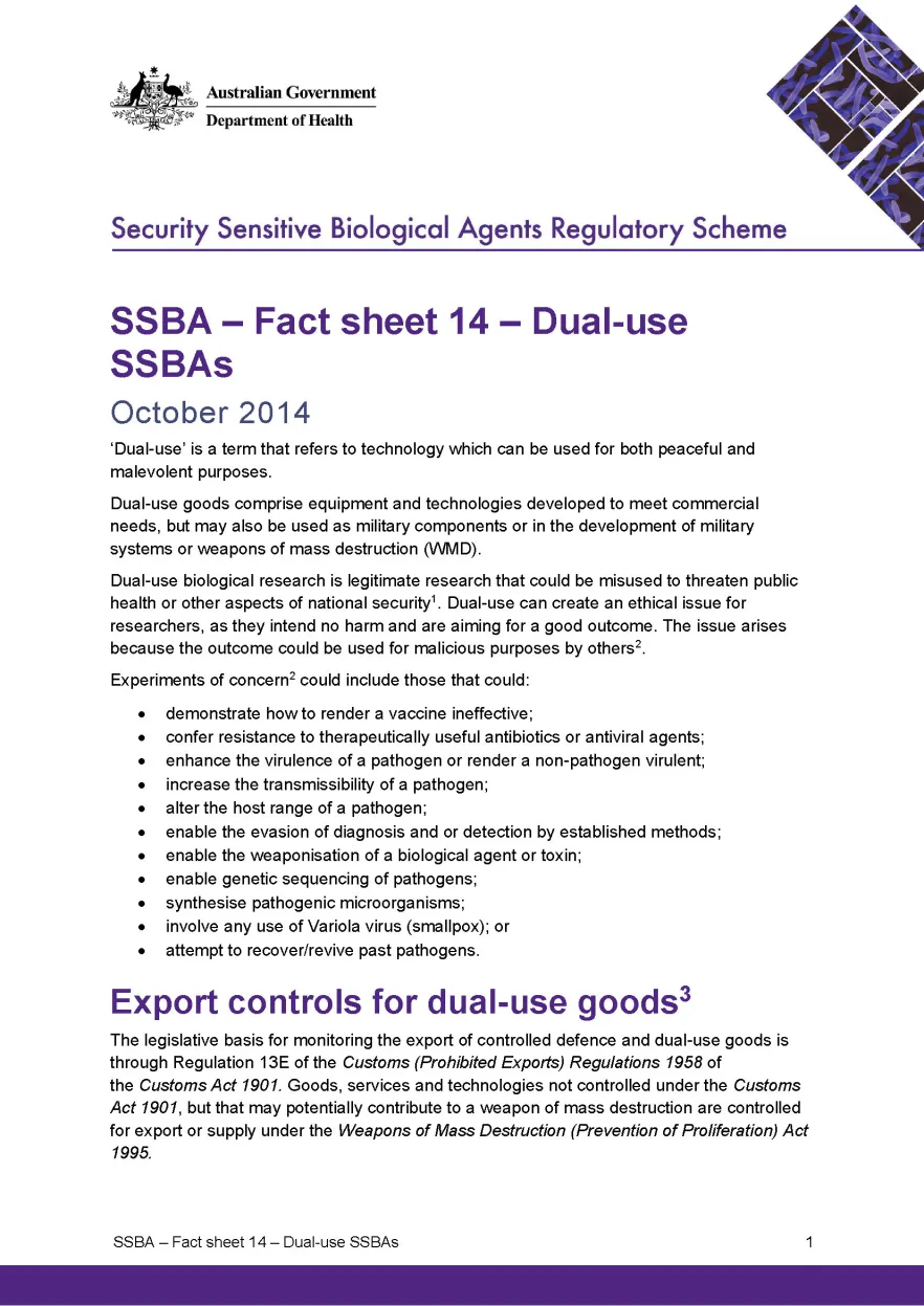 SSBA – Fact sheet 14 – Dual-use SSBAs