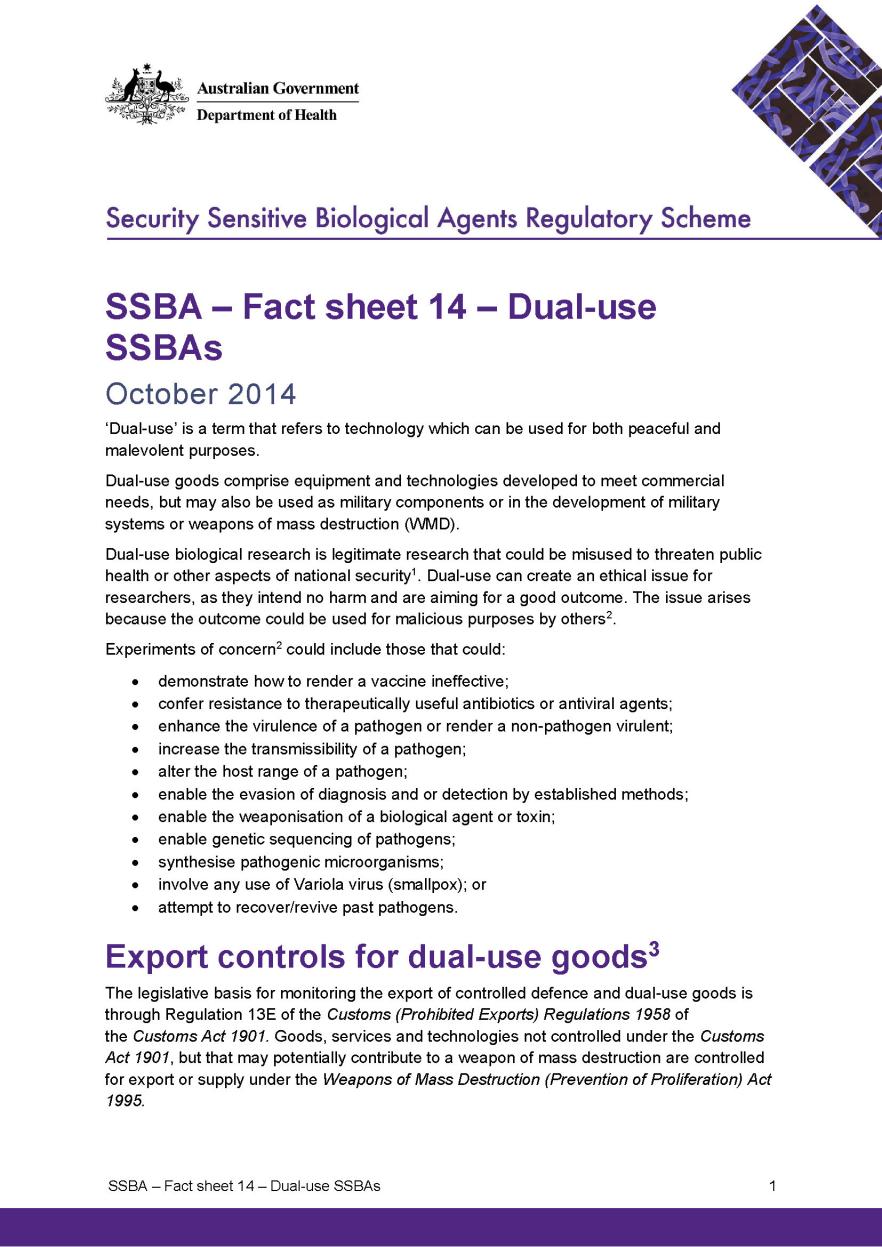 SSBA – Fact sheet 14 – Dual-use SSBAs