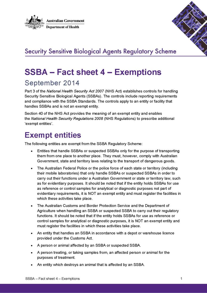 SSBA – Fact sheet 4 – Exemptions