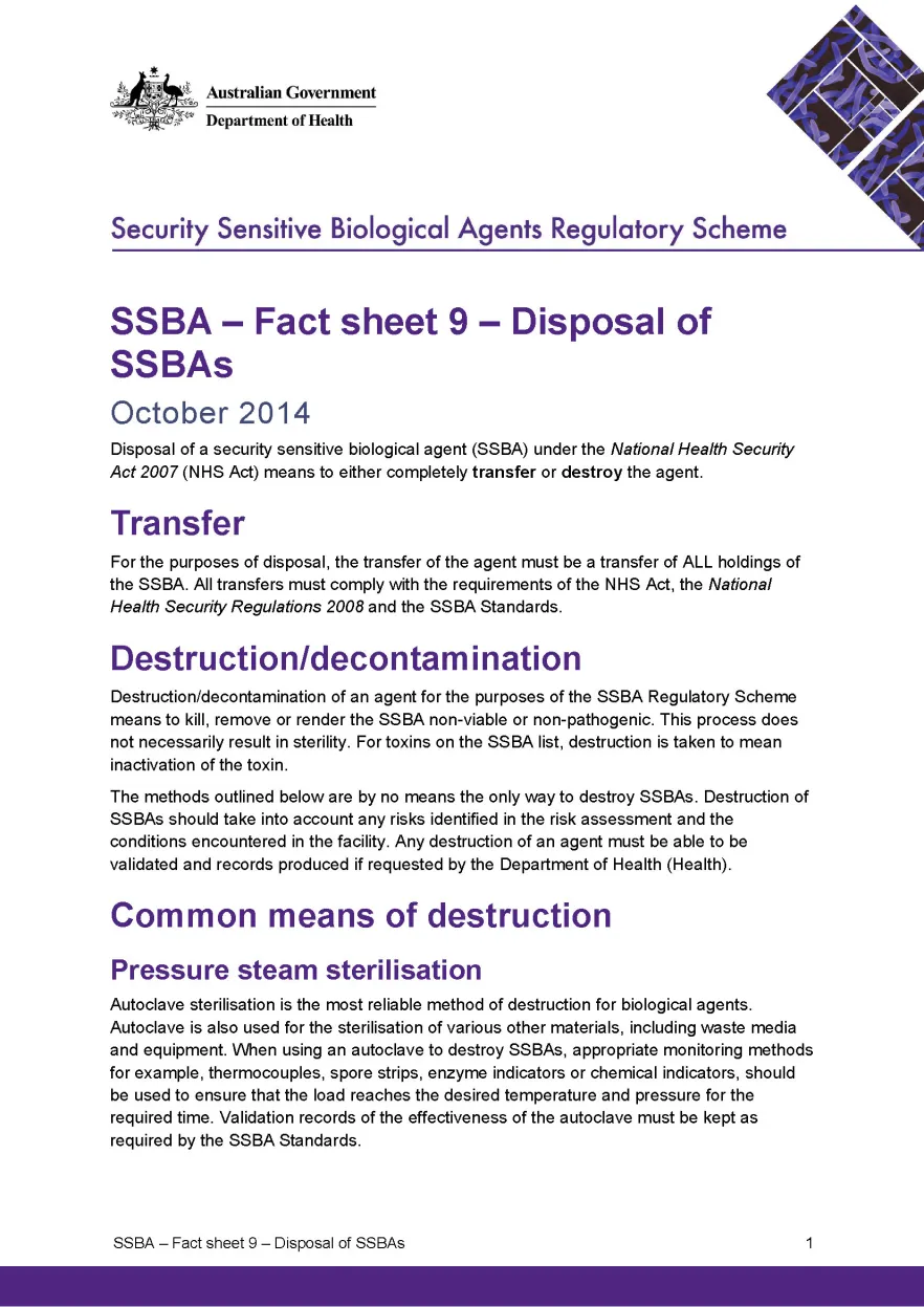 SSBA – Fact sheet 9 – Disposal of SSBAs