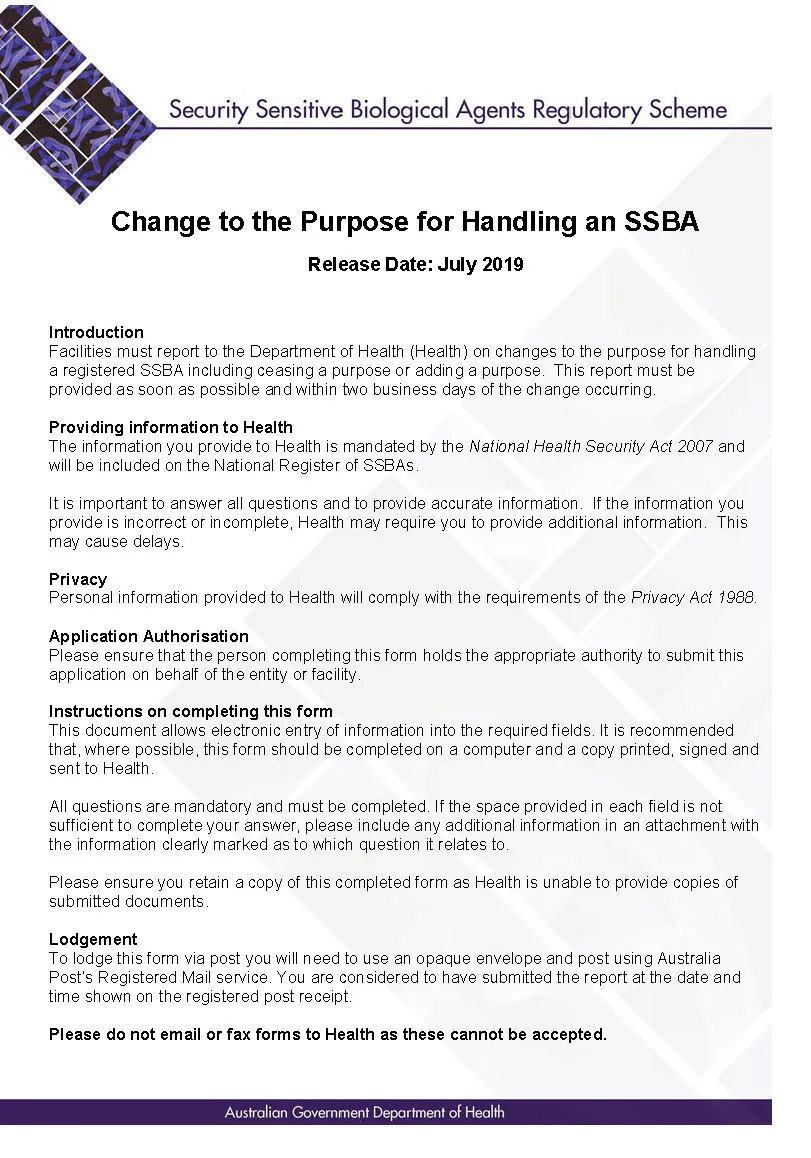 SSBA – Form – Change the purpose for handling an SSBA