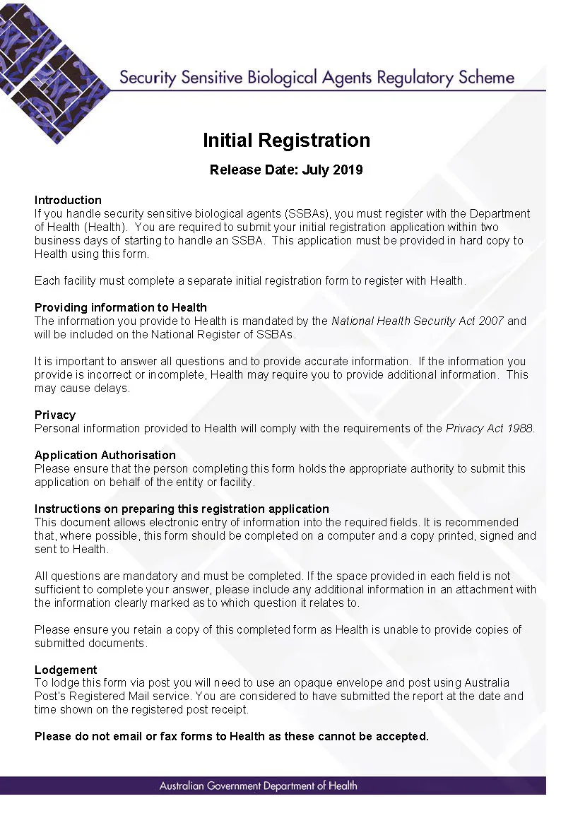 SSBA – Form – Initial registration