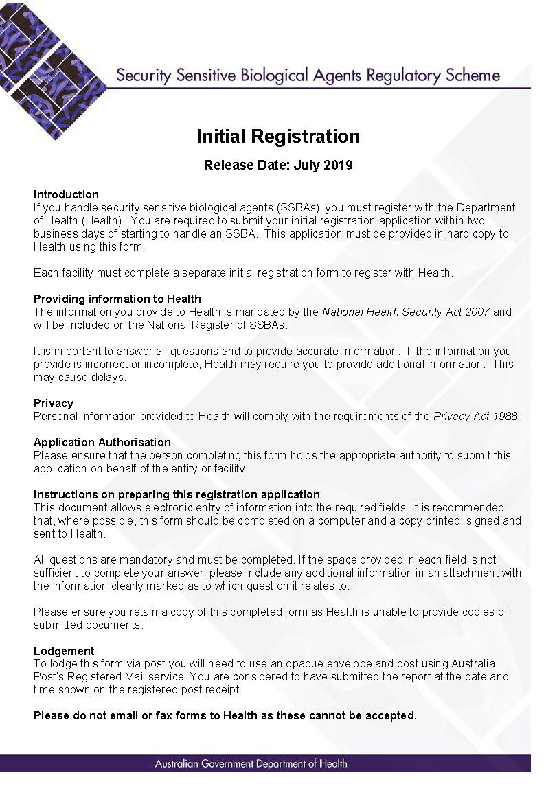 SSBA – Form – Initial registration