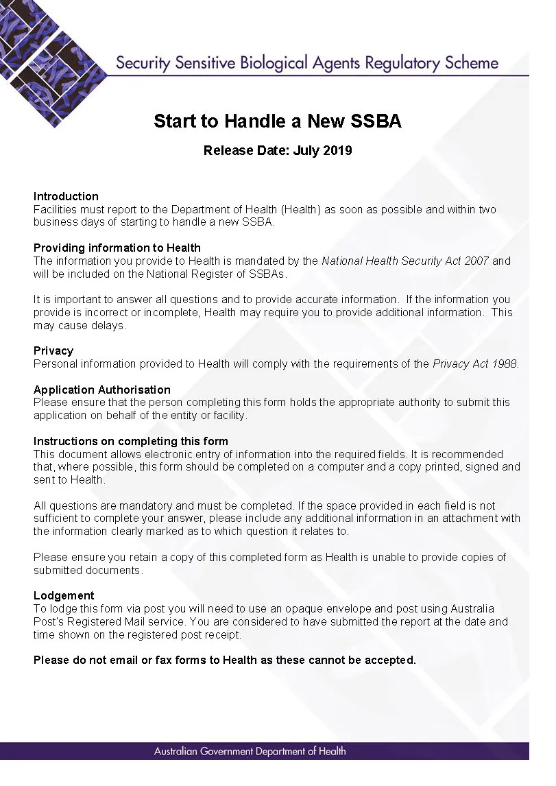 SSBA – Form – Start to handle a new SSBA