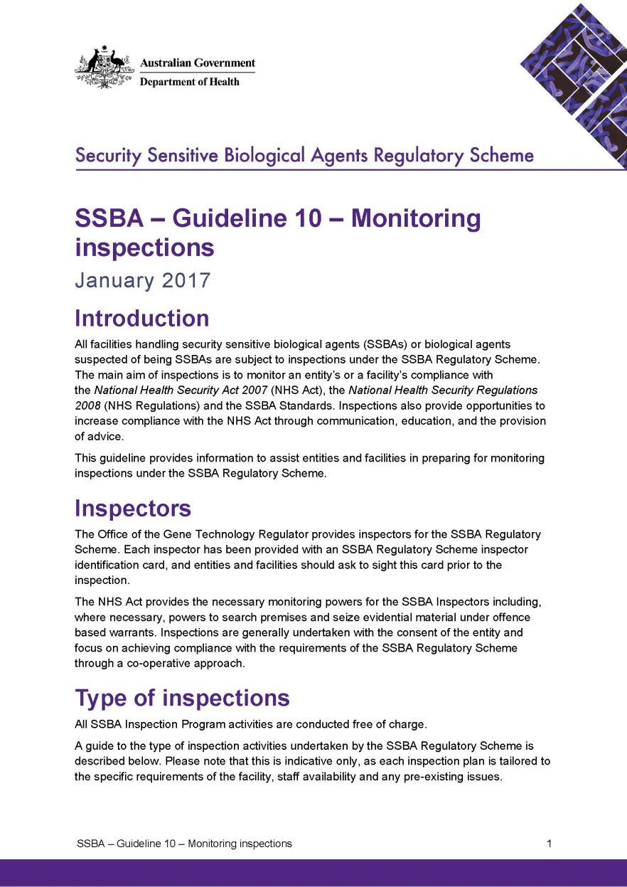 SSBA – Guideline 10 – Monitoring inspections
