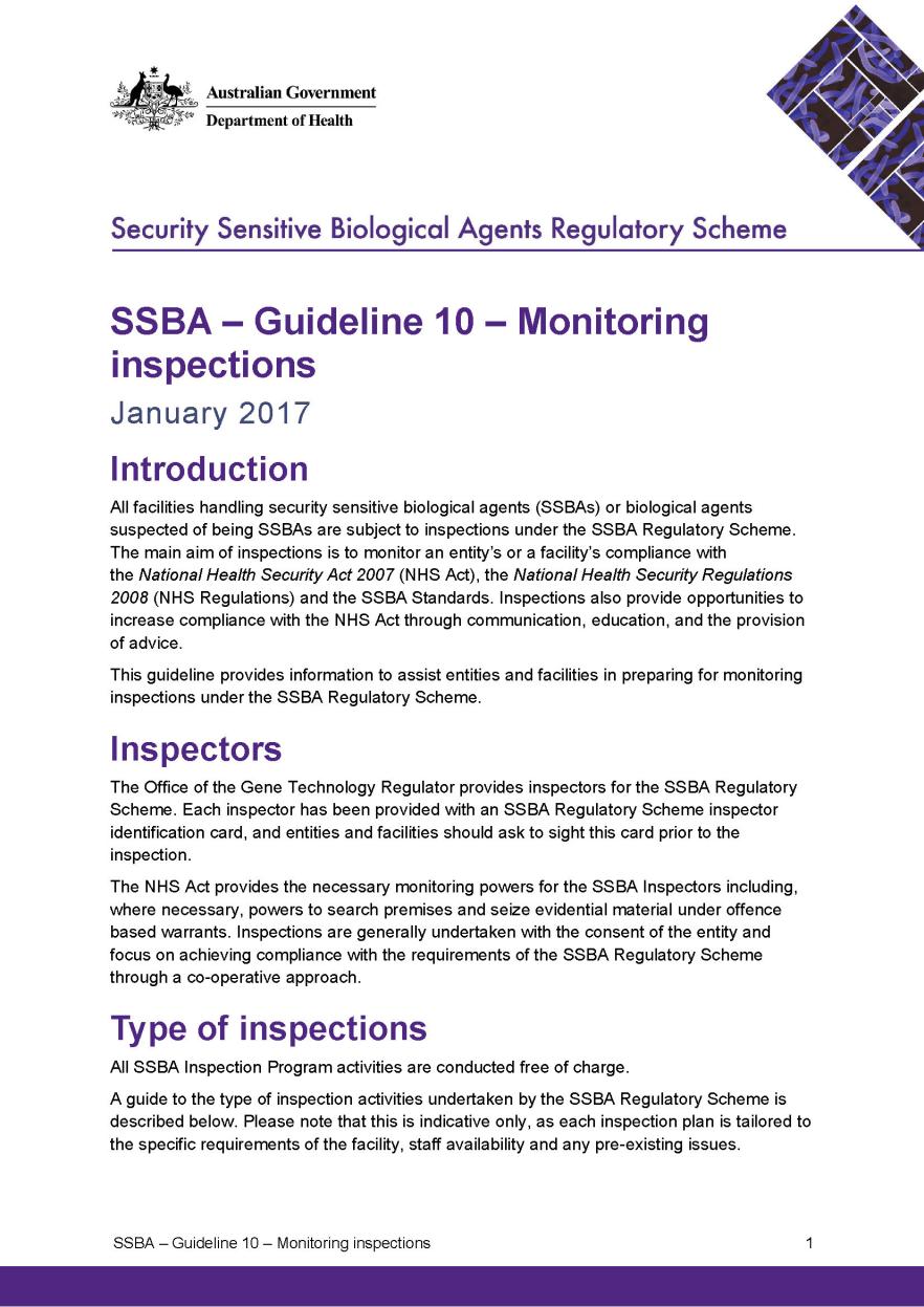 SSBA – Guideline 10 – Monitoring inspections