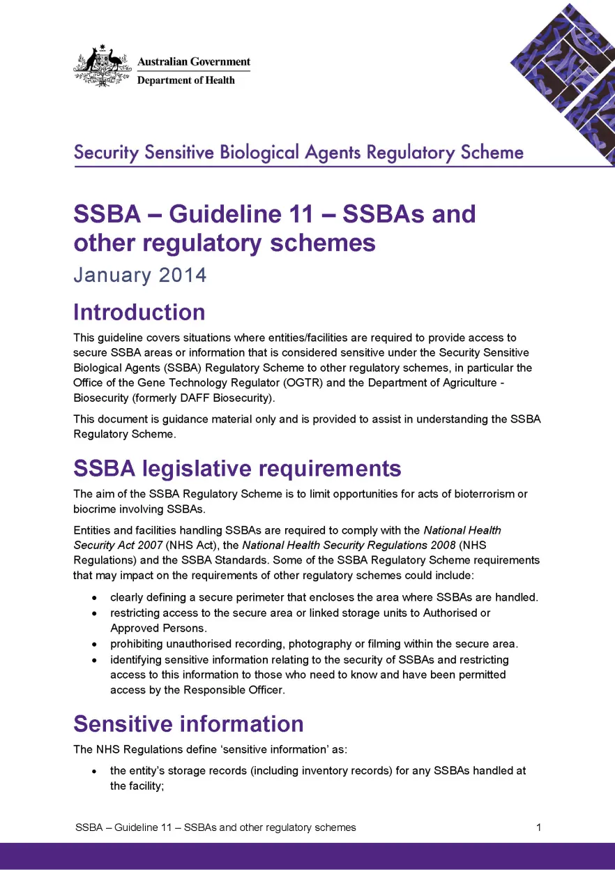 SSBA – Guideline 11 – SSBAs and other regulatory schemes