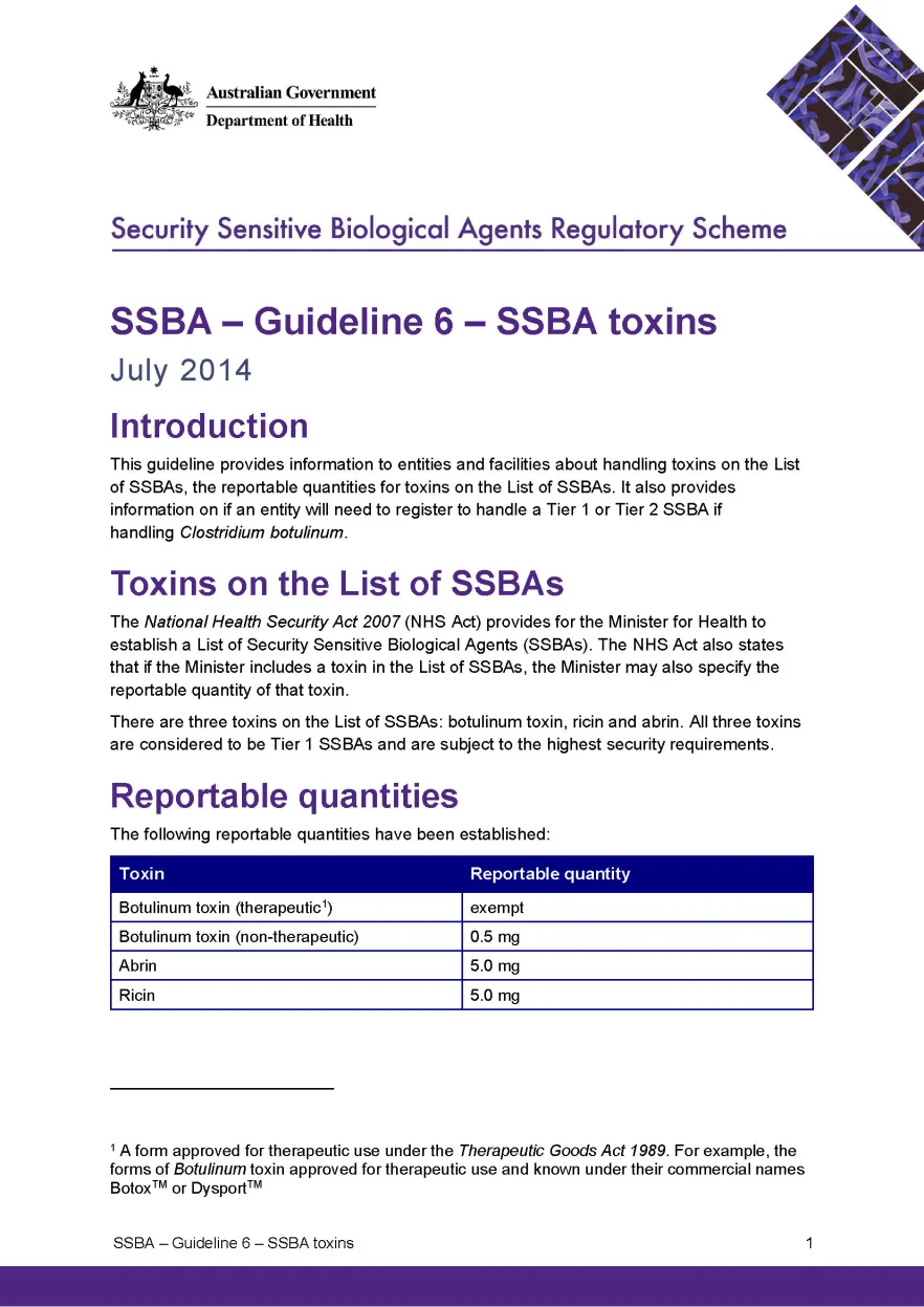 SSBA – Guideline 6 – SSBA toxins