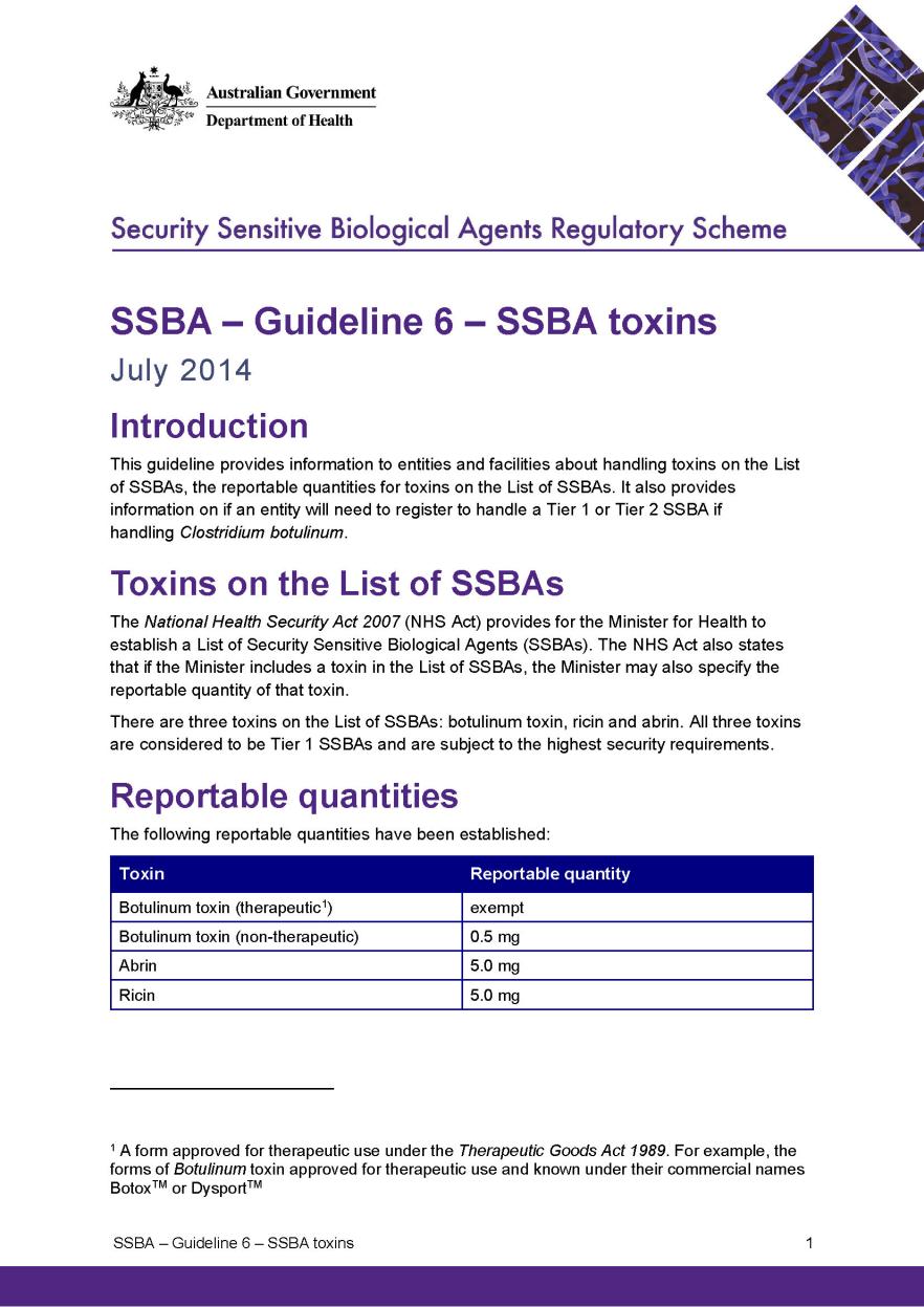 SSBA – Guideline 6 – SSBA toxins