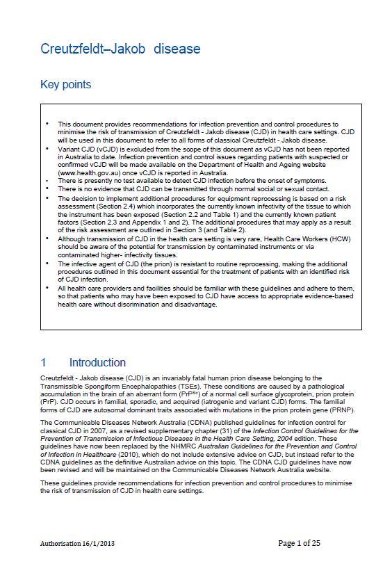 Creutzfeldt–Jakob disease – Infection control guidelines