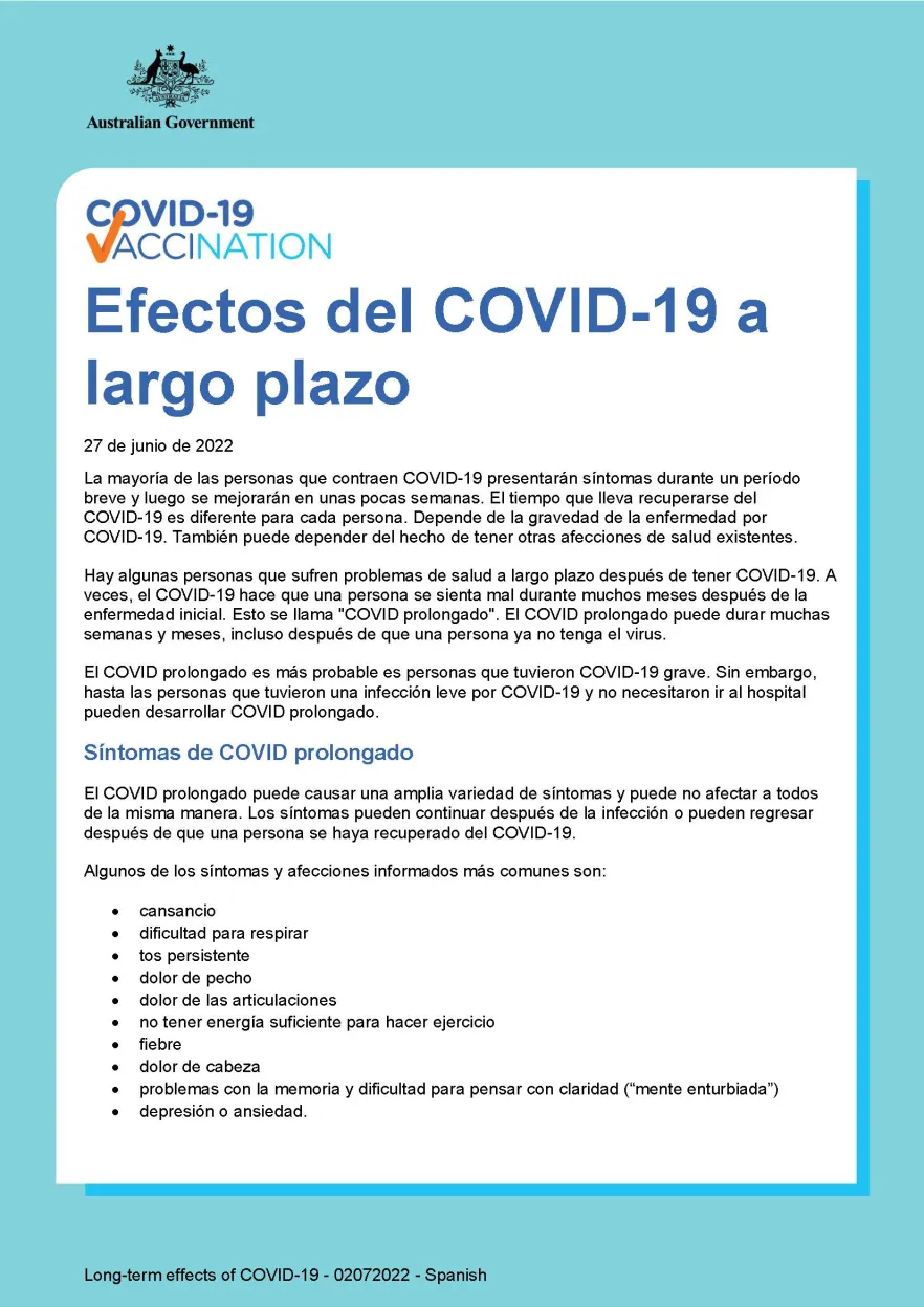 Efectos del COVID-19 a largo plazo