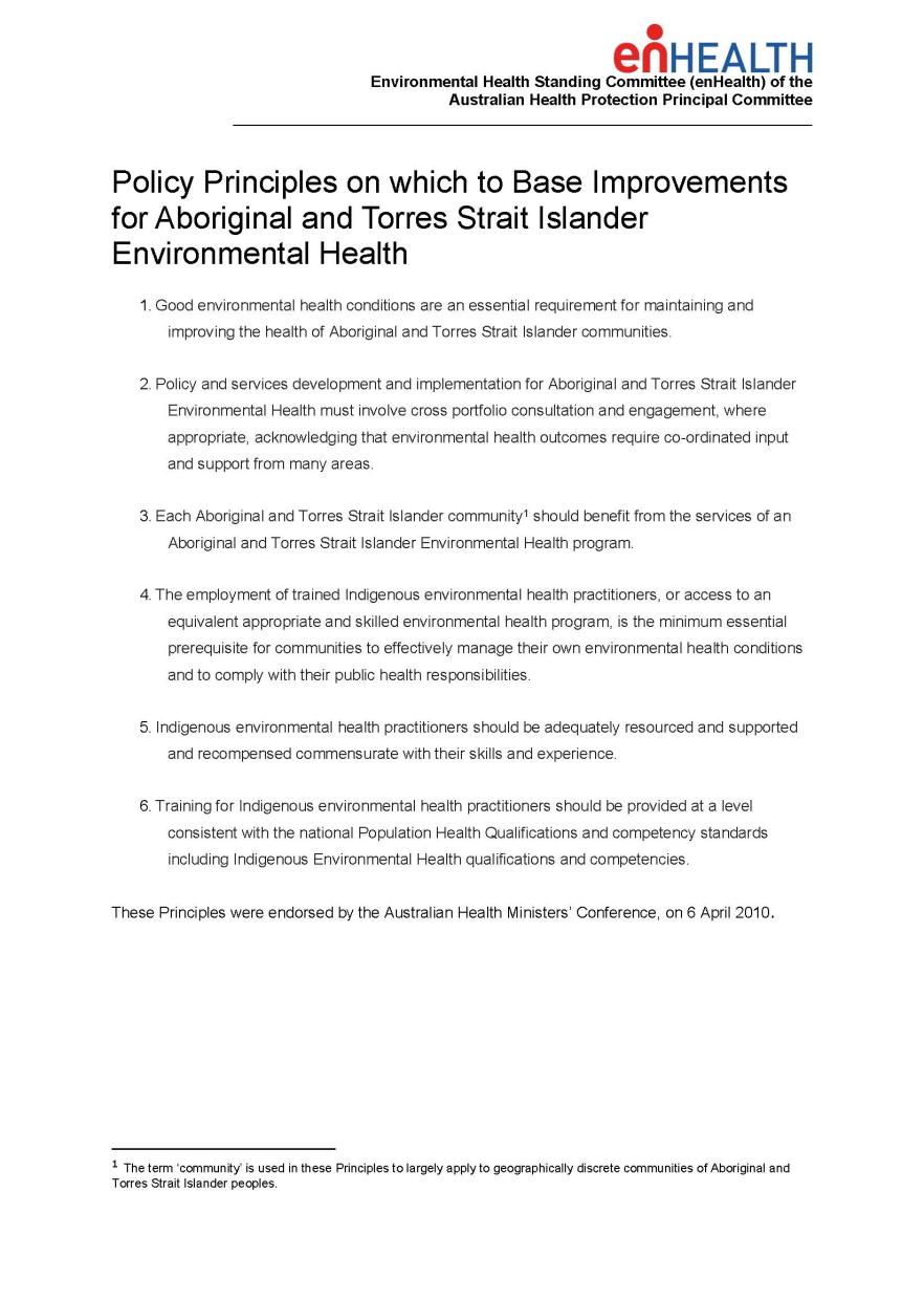Cover image for enHealth guidance – Policy principles for improving Aboriginal and Torres Strait Islander environmental health