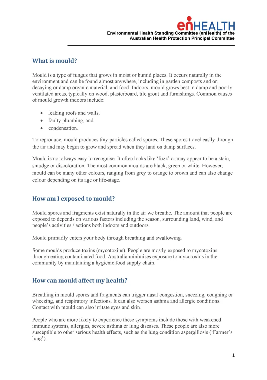 Cover image for enHealth guidance – Potential health effects of mould in the environment
