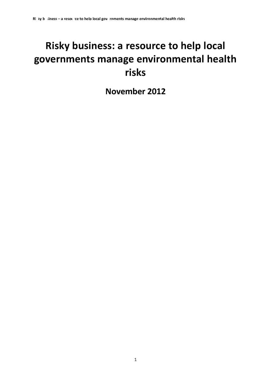 Cover image for enHealth guidance – Risky business – A resource to help local governments manage environmental health risks