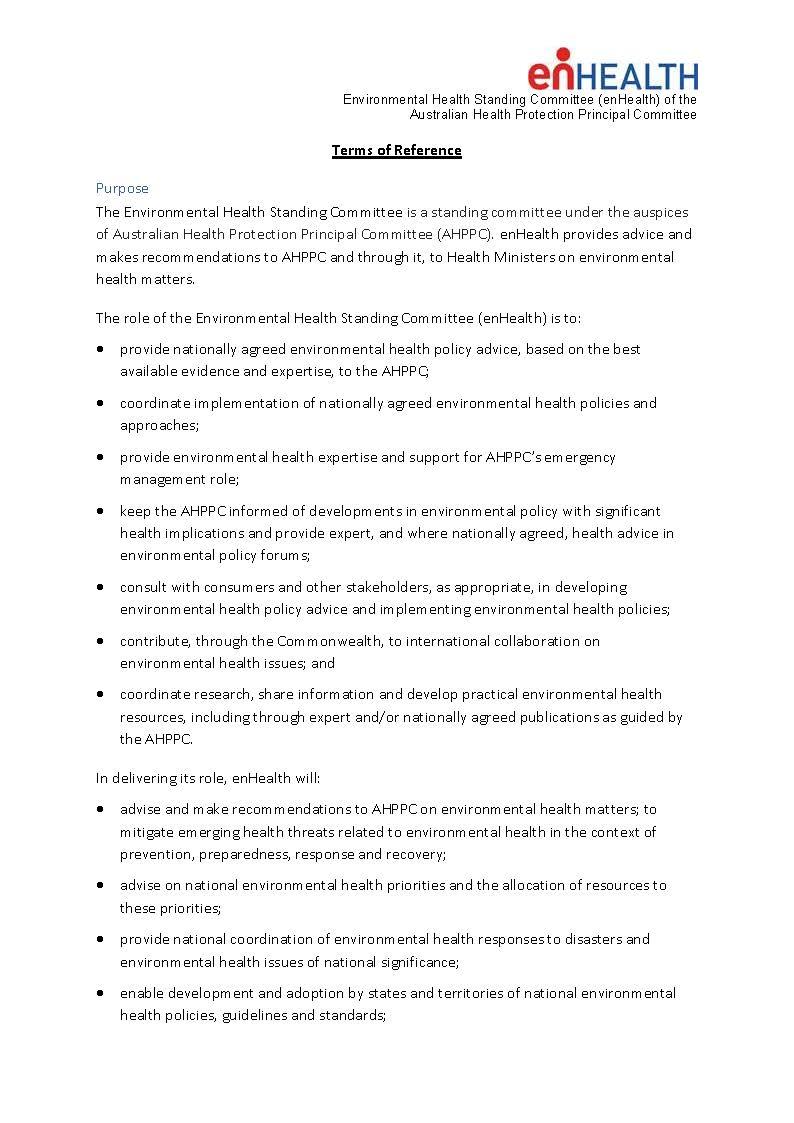 Cover image for Environmental health standing committee (enHealth) – Terms of reference