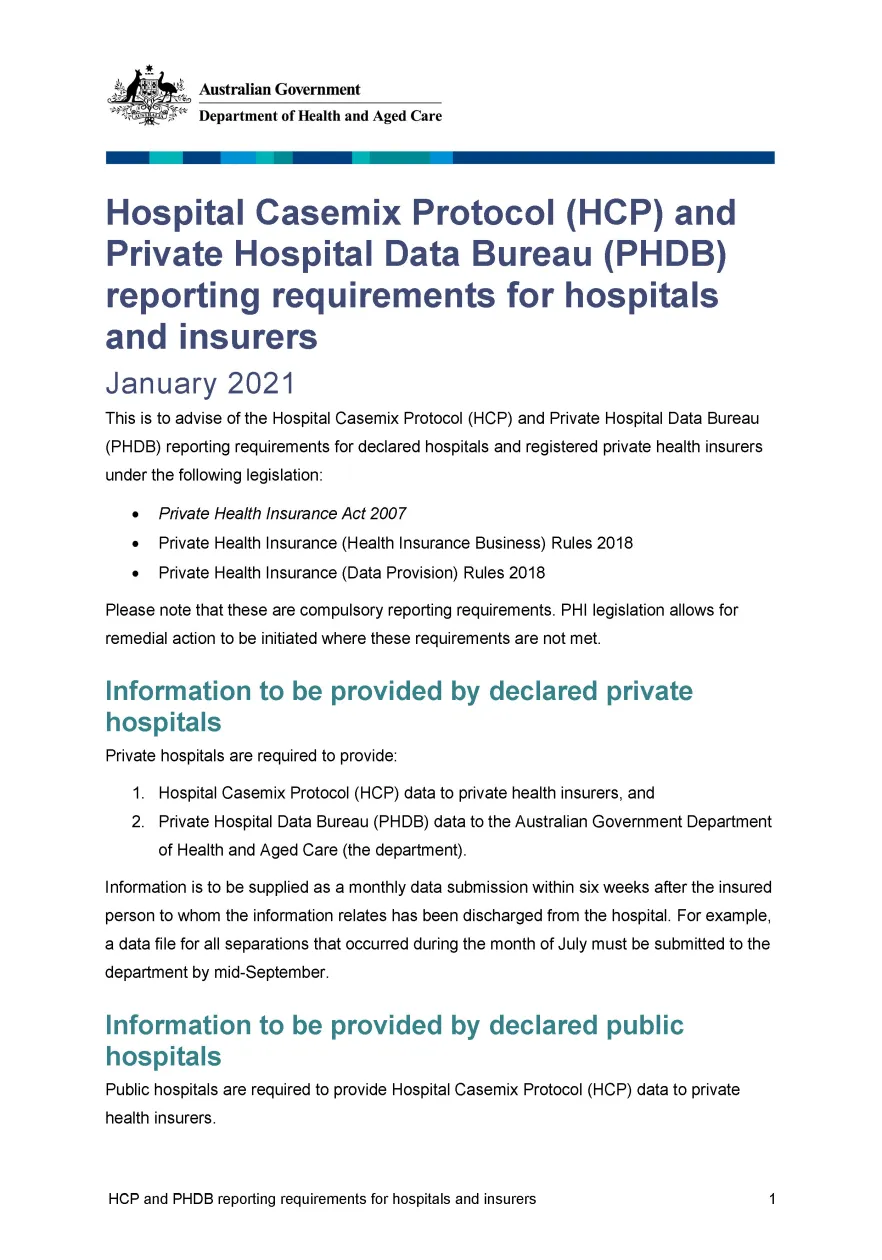 HCP and PHDB reporting requirements for hospitals and insurers