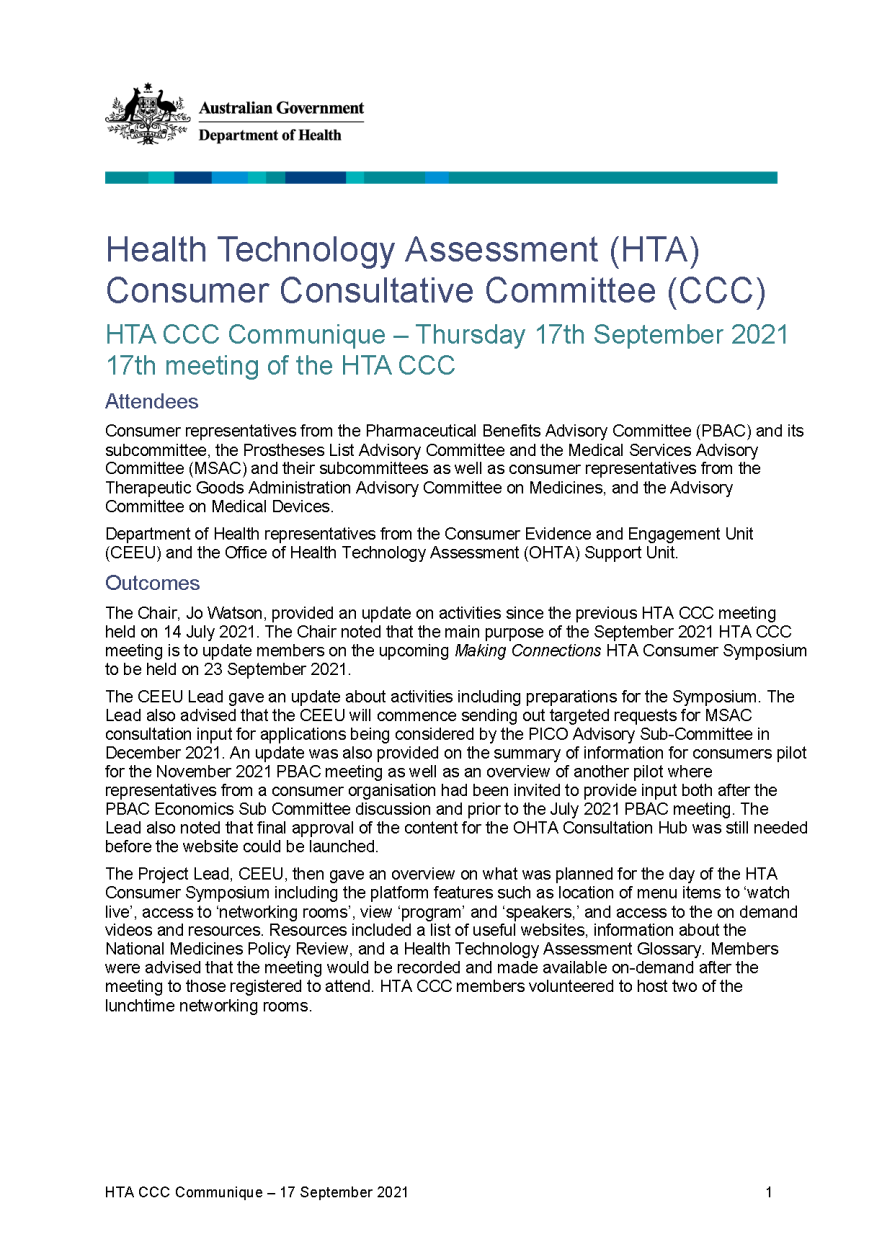 HTACCC communique – 17 November 2021