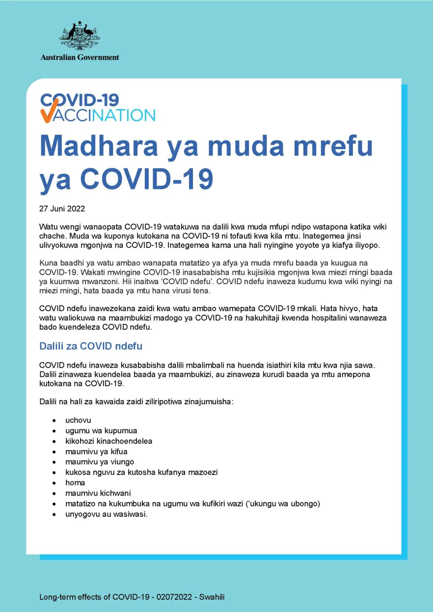 Madhara ya muda mrefu ya COVID-19