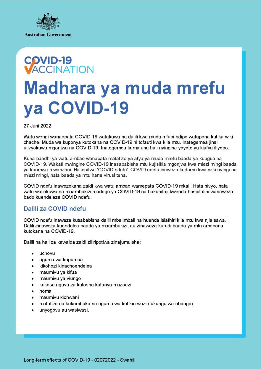 Madhara ya muda mrefu ya COVID-19