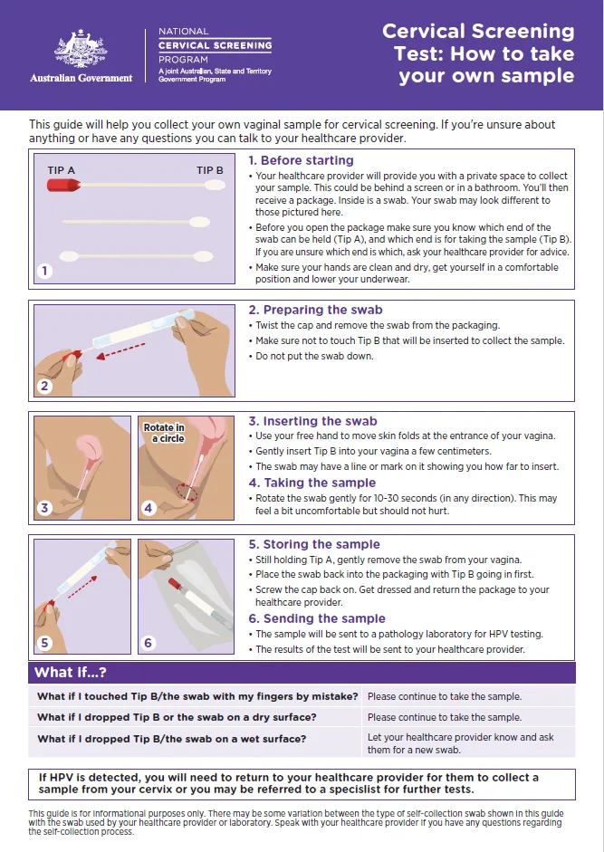 National Cervical Screening Program – How to collect your own vaginal sample for a Cervical Screening Test