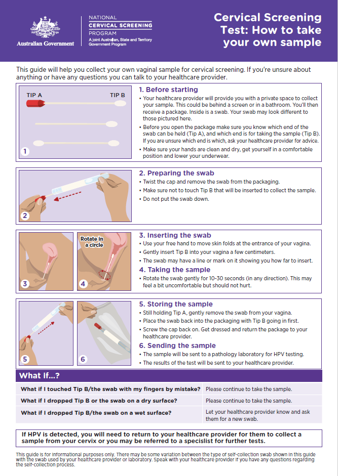National Cervical Screening Program – How to collect your own vaginal sample for a Cervical Screening Test