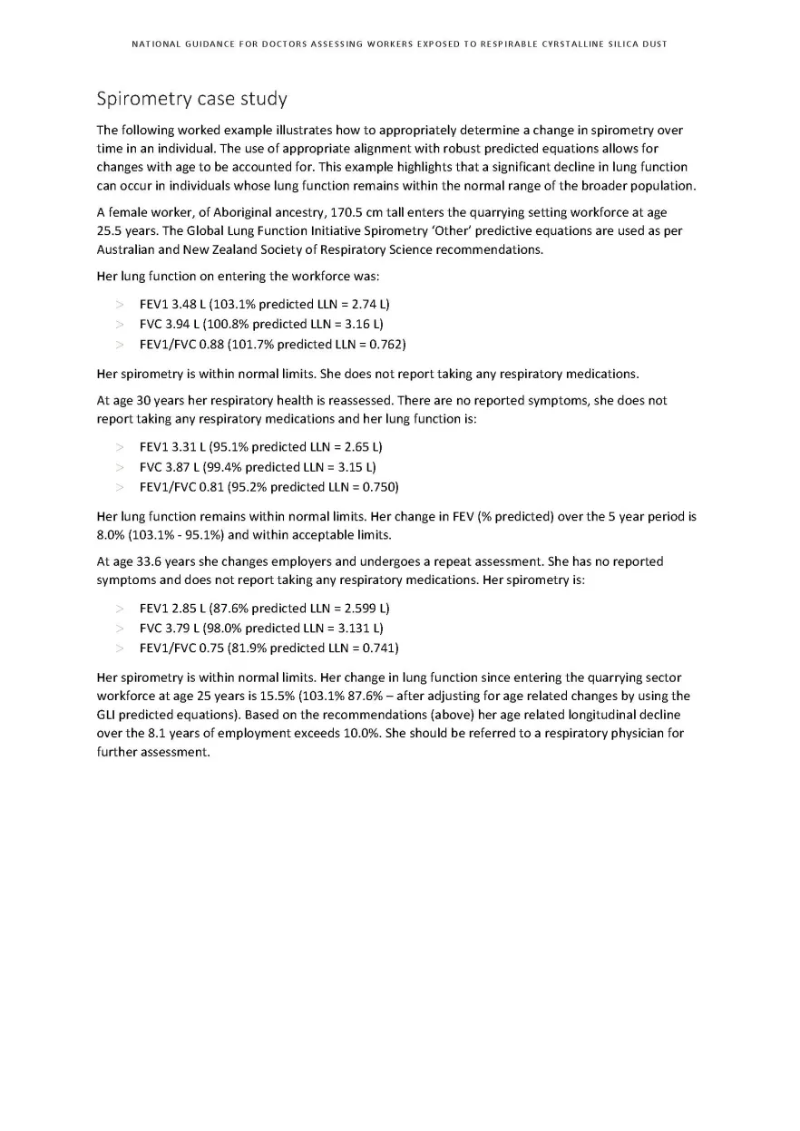 Cover image for National guidance for doctors assessing workers exposed to respirable crystalline silica dust – Appendix E – Spirometry case study